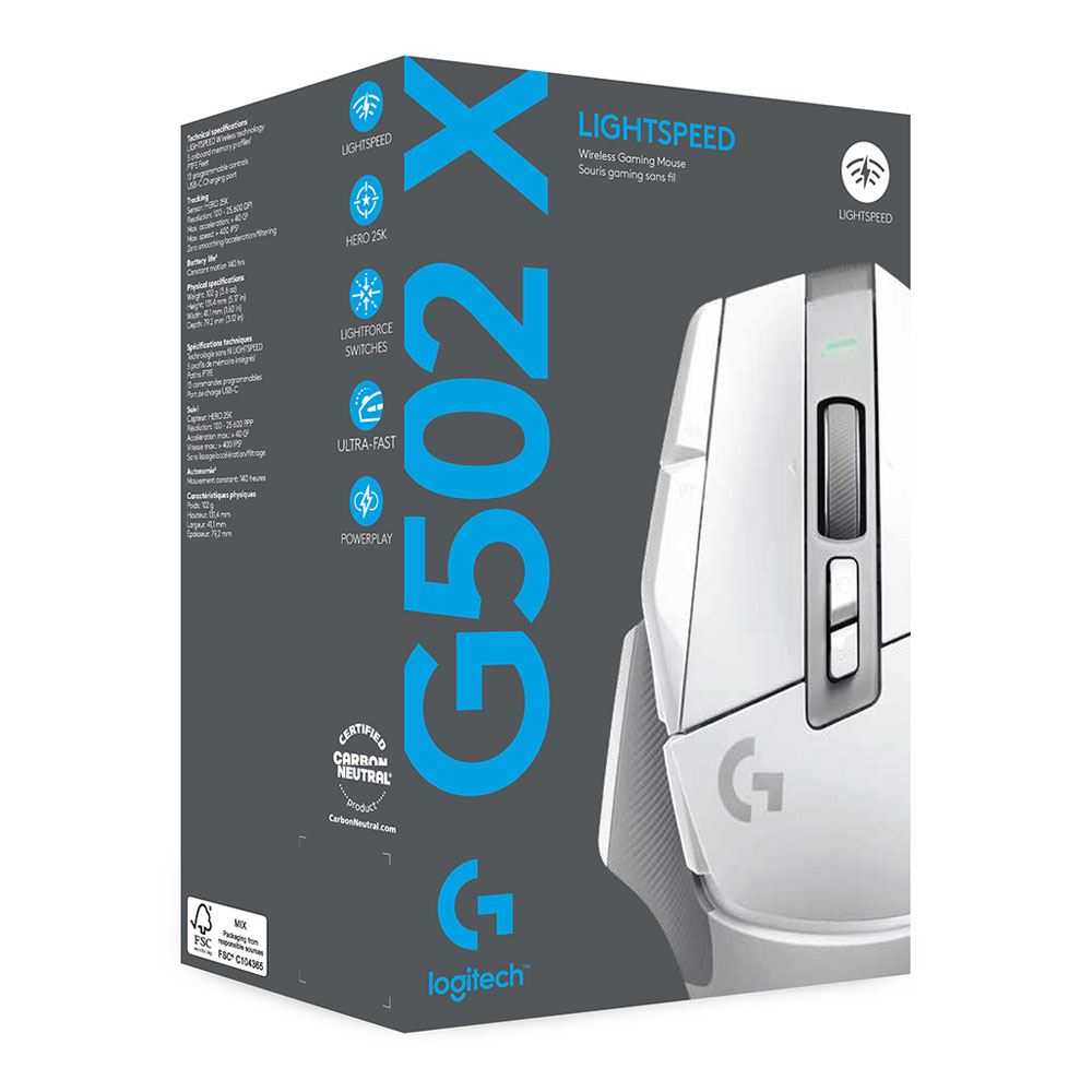 Logitech G502 X Lightspeed - LIGHTFORCE , HERO 25K - White Wireless Gaming Mouse Logitech G502 X Lightspeed - LIGHTFORCE , HERO 25K - White Wireless Gaming Mouse